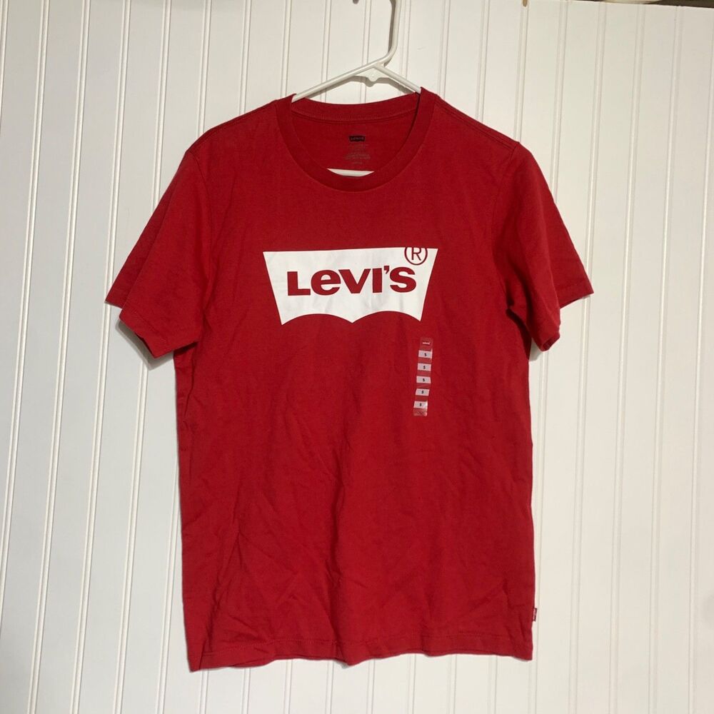 Levis Mens T Shirt Small S Camisa Graphic Red Short Sleeve Cotton Crew Neck